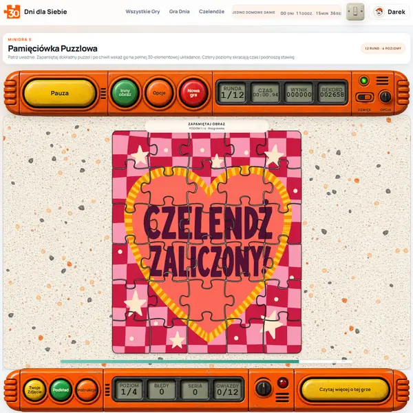 Pamięciówka Puzzlowa - aktualny ekran rozgrywki